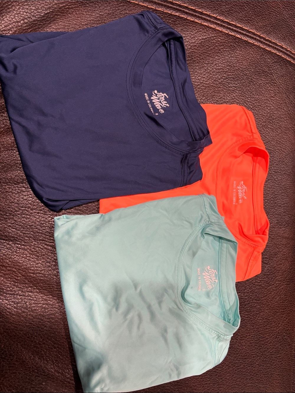 First wave swim Tees in Navy, Coral & Mint